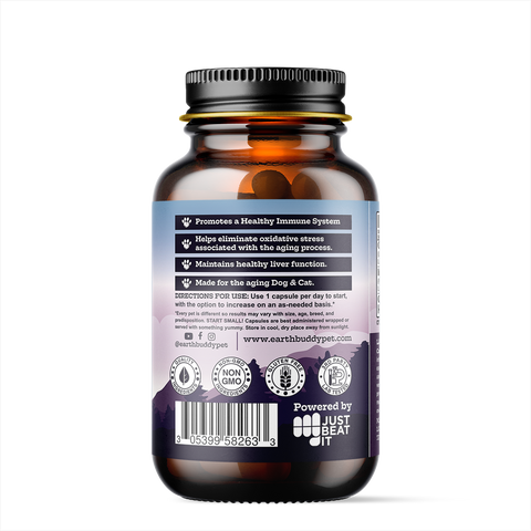 A bottle of Earth Buddy Maxx Life Glutathione for dogs and cats.