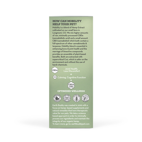 A bottle of Mobility CBDa tincture from Earth Buddy.