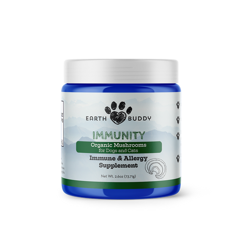 An allergy & immunity supplement for dogs powder made from functional mushrooms from Earth Buddy.