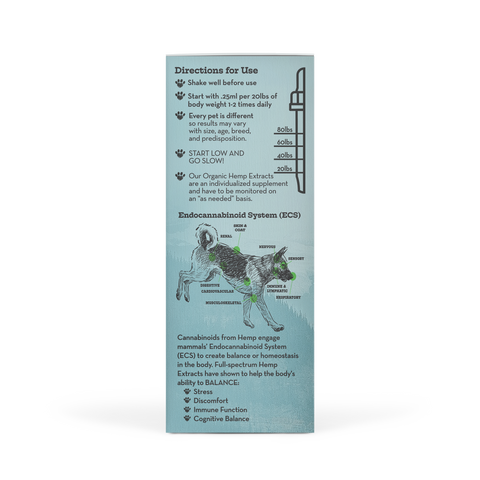 Earth Buddy Balance CBD Oil for dogs and cats is a blend of 50/50 CBD, CBDa. Balance CBD, CBDa tincture in its box.
