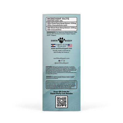 Earth Buddy Balance CBD Oil for dogs and cats is a blend of 50/50 CBD, CBDa. Balance CBD, CBDa tincture in its box.
