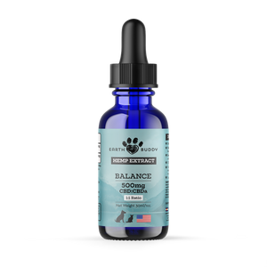 Earth Buddy Balance CBD Oil for dogs and cats is a blend of 50/50 CBD, CBDa. Balance CBD, CBDa tincture in its box.
