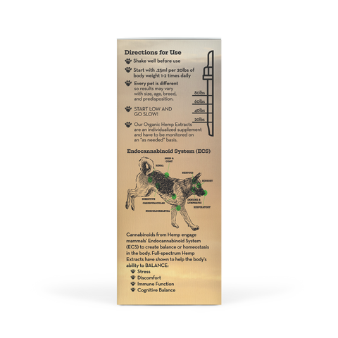 The outer packaging of Earth Buddy Cellular Support Hemp Extract blend of CBD and CBG oil for dogs and cats.
