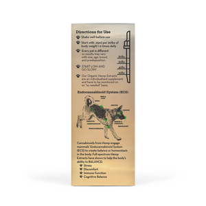 The outer packaging of Earth Buddy Cellular Support Hemp Extract blend of CBD and CBG oil for dogs and cats.
