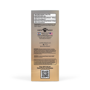 The outer packaging of Earth Buddy Cellular Support Hemp Extract blend of CBD and CBG oil for dogs and cats.
