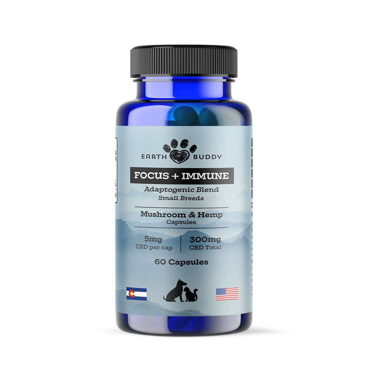 A bottle of Focus and Immunity supplements from Earth Buddy.