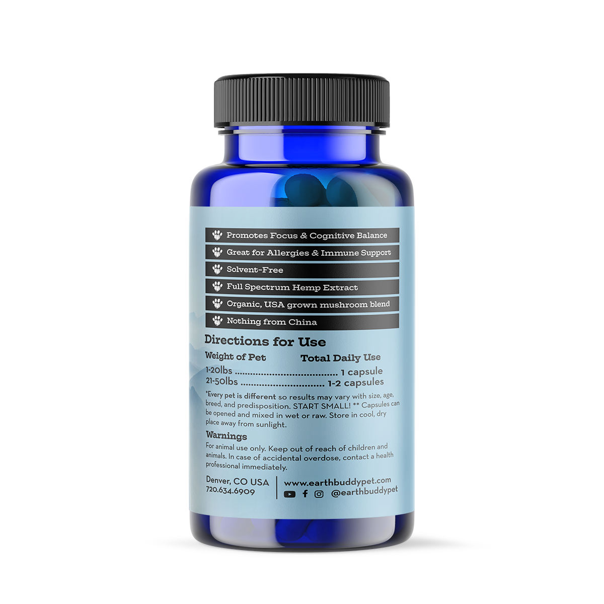 A bottle of Focus and Immunity supplements from Earth Buddy.