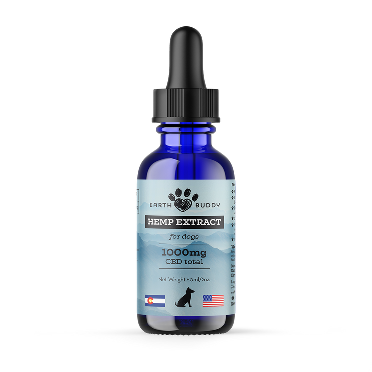 A bottle of Earth Buddy's 1000mg CBD Oil for Dogs and Cats.