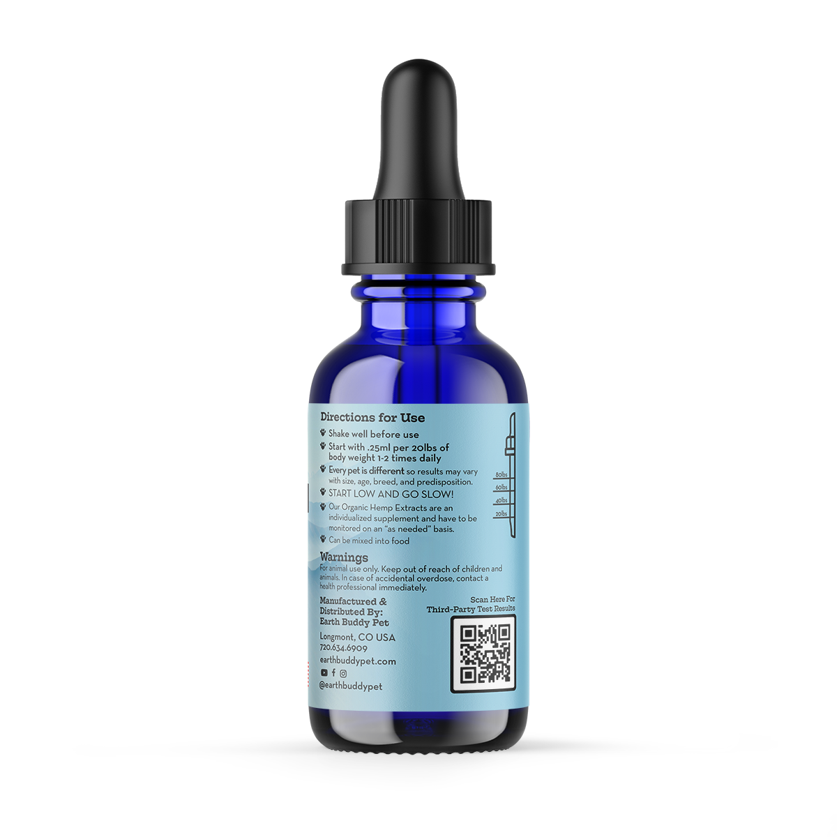 A bottle of Earth Buddy's 1000mg CBD Oil for Dogs and Cats.