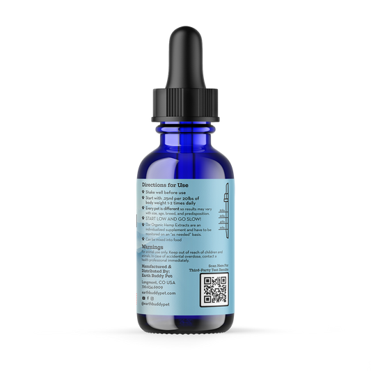 A bottle of Earth Buddy's 1000mg CBD Oil for Dogs and Cats.