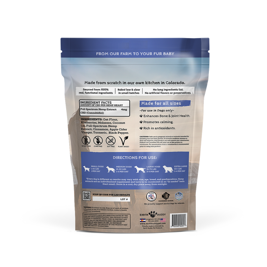 A bag of blueberry hemp hearts from Earth Buddy.