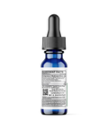 Blue dropper bottle with label on a white background