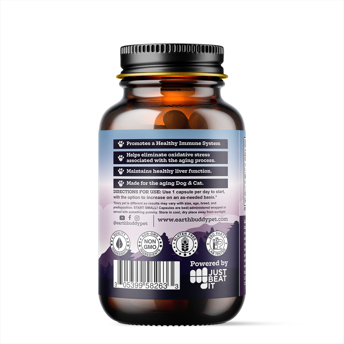  A bottle of Earth Buddy Maxx Life Glutathione for dogs and cats.

