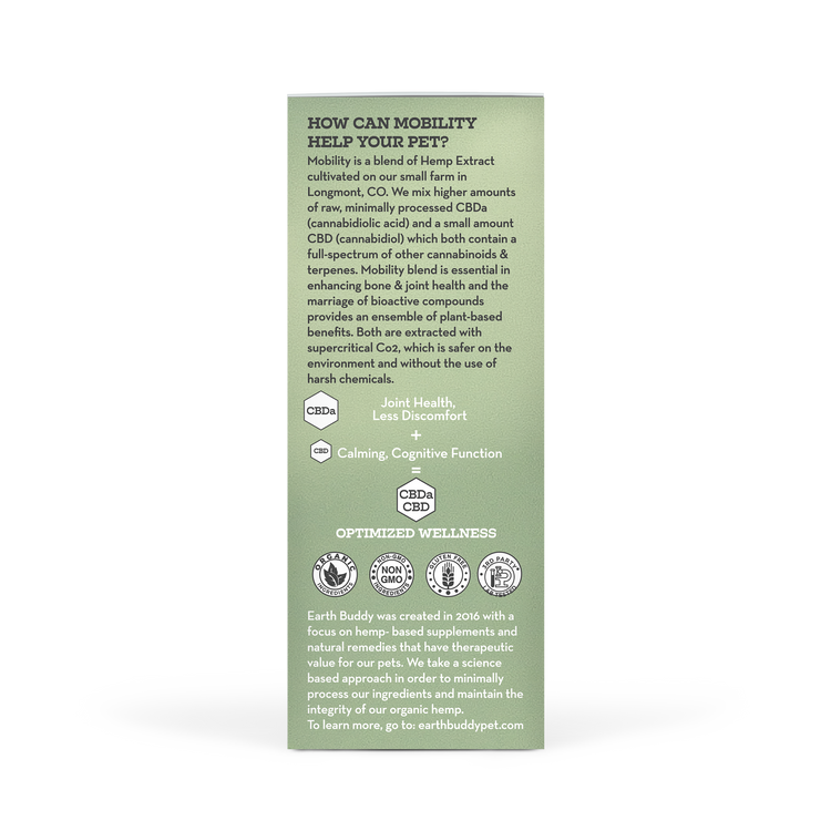 A bottle of Mobility CBDa tincture from Earth Buddy.