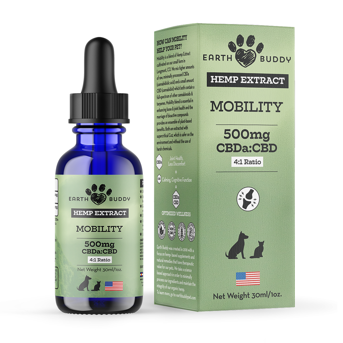 A bottle of Mobility CBDa tincture from Earth Buddy.