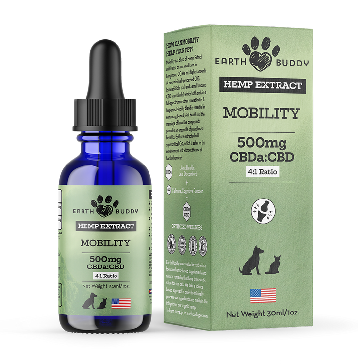A bottle of Mobility CBDa tincture from Earth Buddy.