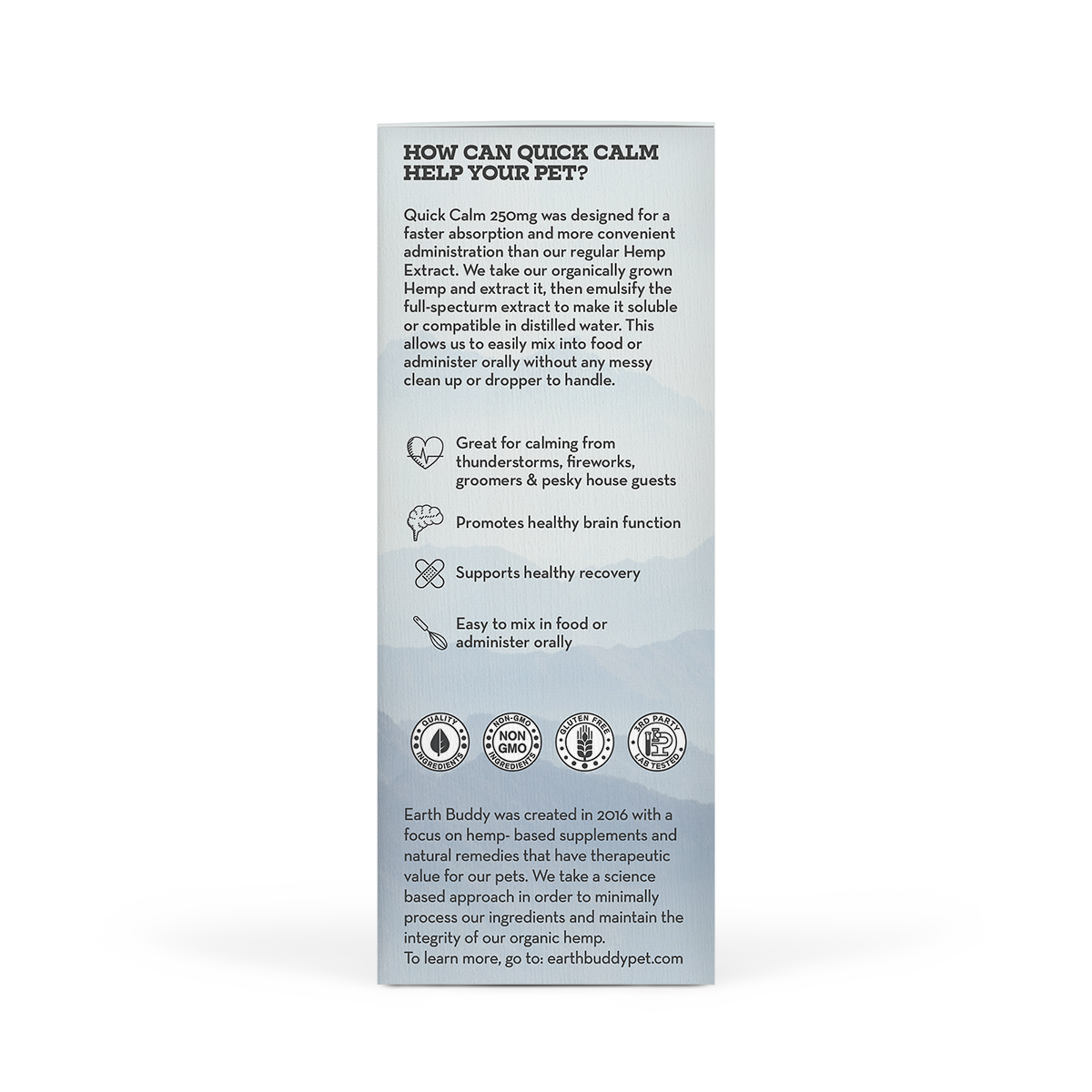 A bottle of Quick Calm from Earth Buddy.
