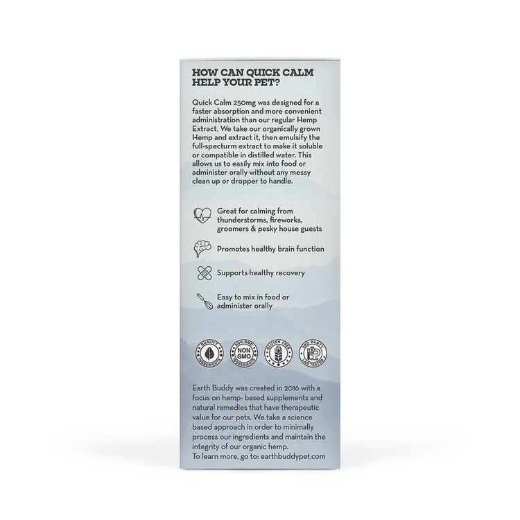 A bottle of Quick Calm from Earth Buddy.