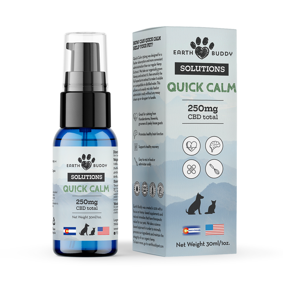 A bottle of Quick Calm from Earth Buddy.