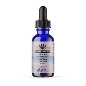 Outer packaging of Earth Buddy's Sleep Support 300MG product that is a CBN oil for sleep for dogs and cats.