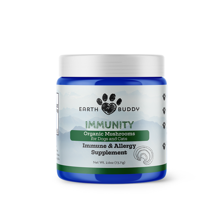 An allergy & immunity supplement for dogs powder made from functional mushrooms from Earth Buddy.
