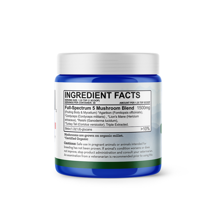 An allergy & immunity supplement for dogs powder made from functional mushrooms from Earth Buddy.
