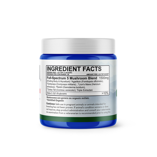 An allergy & immunity supplement for dogs powder made from functional mushrooms from Earth Buddy.
