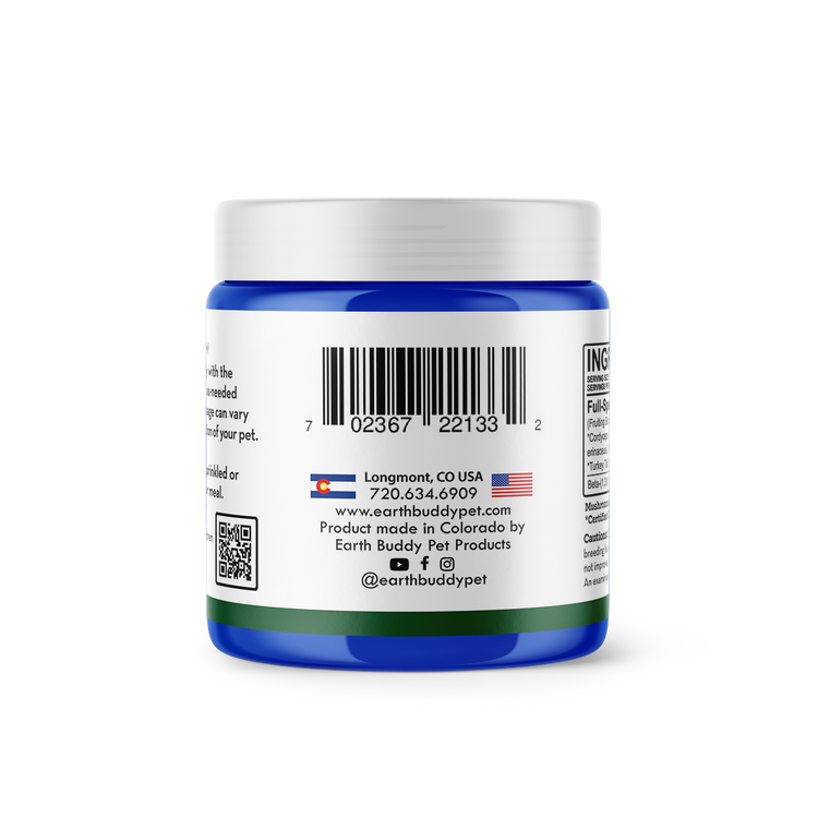 An allergy & immunity supplement for dogs powder made from functional mushrooms from Earth Buddy.
