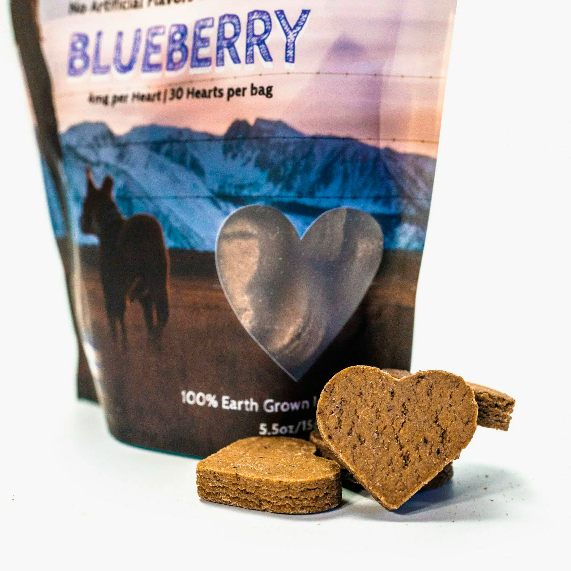 A bag of blueberry hemp hearts from Earth Buddy.
