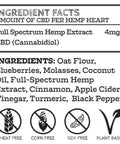 Ingredients from a bag of blueberry hemp hearts from Earth Buddy.