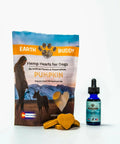 Earth Buddy’s Buddy Pack is Pumpkin Hemp Heart dogs treats and 500 mg Hemp Extract for Dogs.
