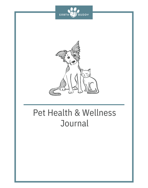 Pet Supplement Journal cover with a dog and cat illustration and Earth Buddy logo.